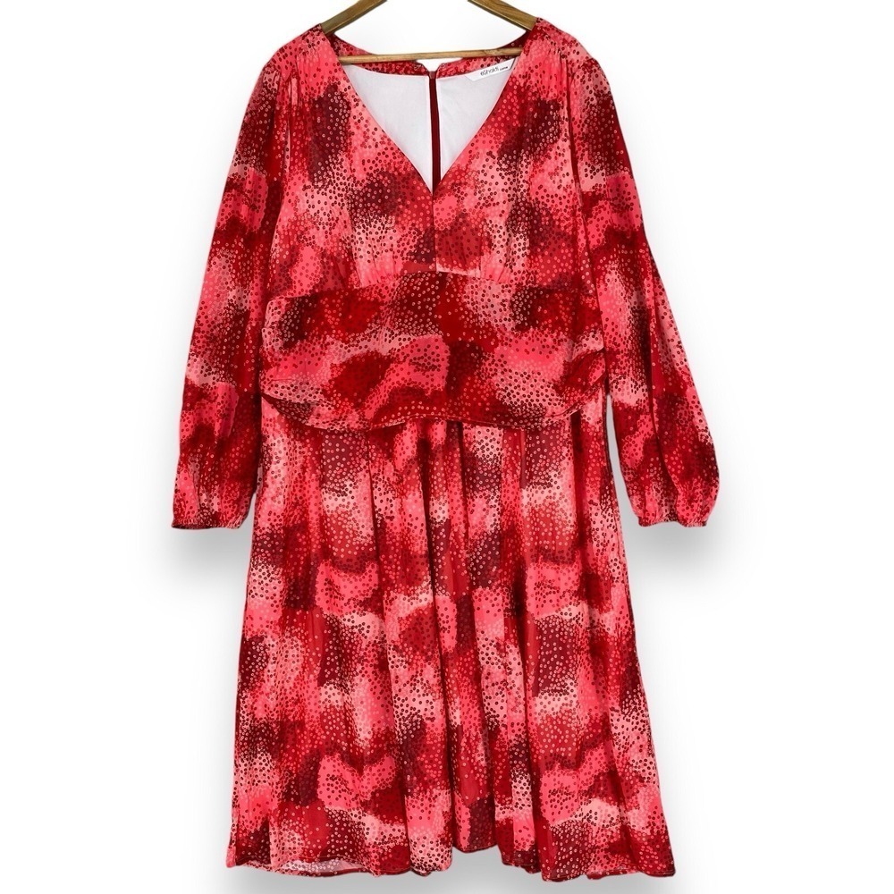 eShakti Custom Red Floral Dot V-Neck Fit Flare Dress Women Red Long Sleeve